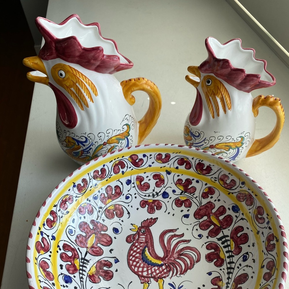 3 piece Italian Rooster Ceramic Set